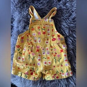 Old Navy Yellow Floral Shortalls with Multicolor Flowers